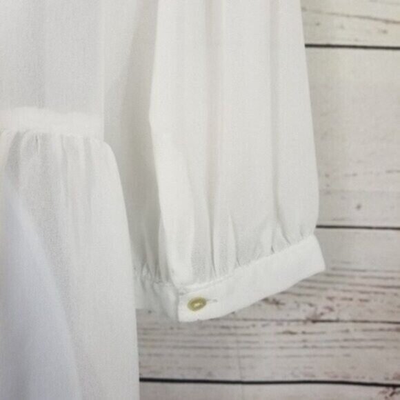 Charming Charlie Womens White Sheer Button Up Peplum Blouse Top Shirt Size M - Picture 4 of 7